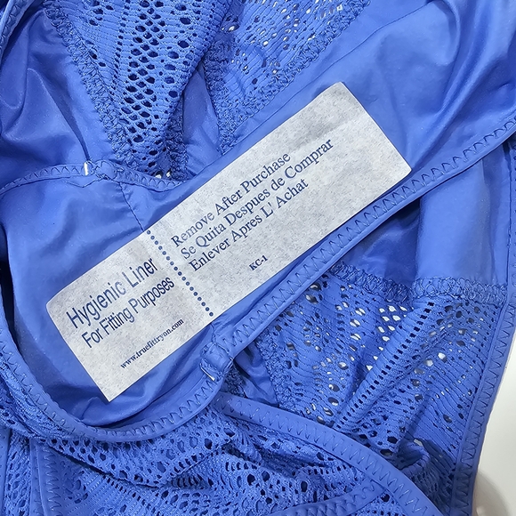 NWT Becca by Rebecca Virtue Show & Tell Plunge Blue One Piece Swimsuit M Crochet - Picture 9 of 12